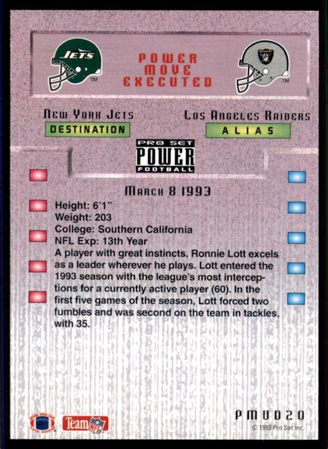 1993 Pro Set Power Update Moves Gold Ronnie Lott New York Jets PMUD20