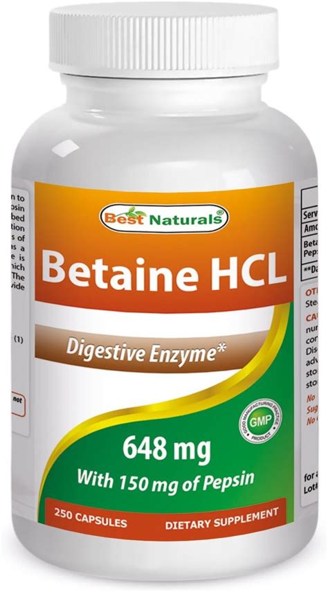 Best Naturals Betaine HCL 648 mg 250 Caps Betaina 250 Cápsulas