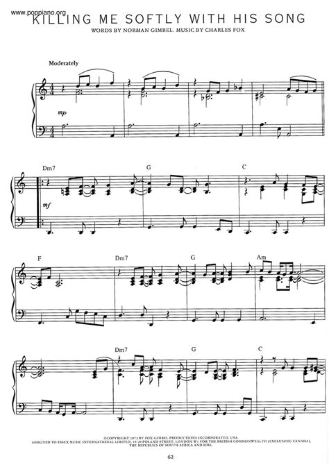 Roberta Flack Killing Me Softly With His Song Sheet Music Pdf Free Score Download ★