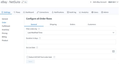 configure ebay order flow settings celigo  center