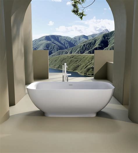 Freestanding Soaking Bathtub Luxury Solid Surface Freestanding Soaking