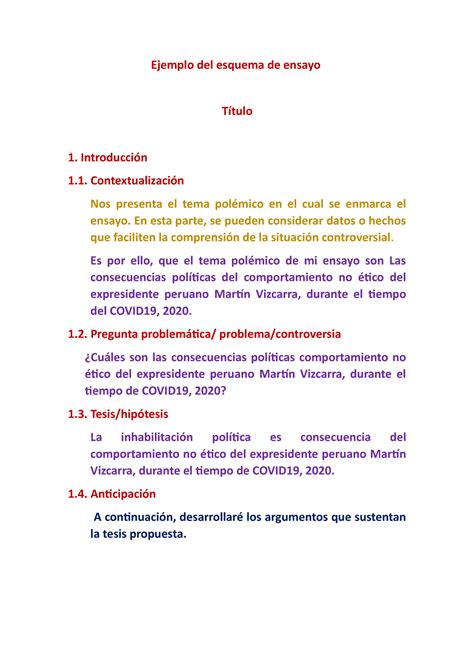 Cómo Planificar Y Redactar Un Ensayo Ejemplo Del Esquema De Ensayo