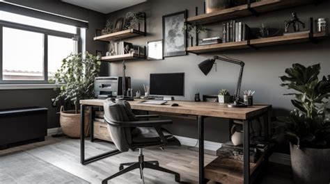 Premium Photo Interior Deisgn Of Home Office In Industrial Style With