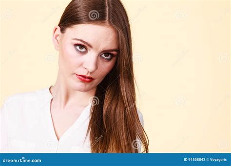 Pensive Thinking Attractive Brunette Woman Stock Photo Image Of Makeup Long
