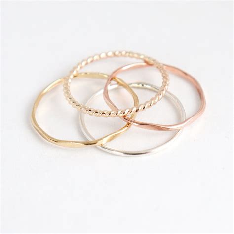 Stacking Ring Set Silver Gold Stacking Rings Four Mixed Metal Stack