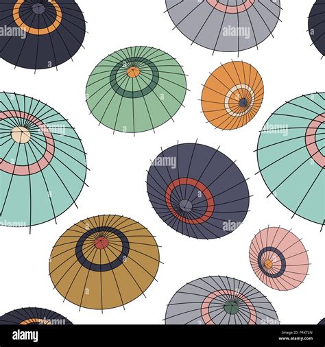 Vector Seamless Pattern With Colourful Japan Umbrellas Stock Vector