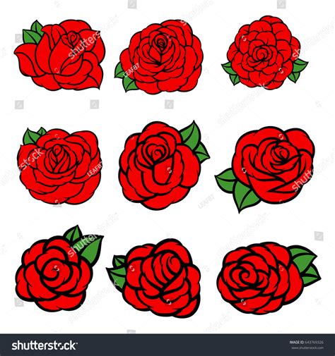 Flowers Roses Red Buds Green Leaves Stock Vector Royalty Free