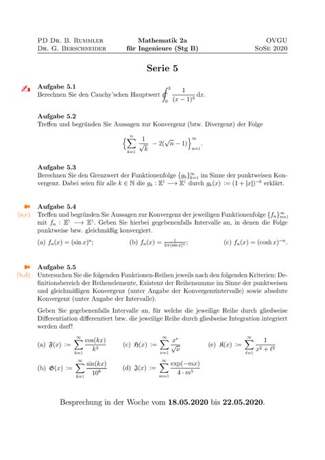 Serie 5 Mathematik2 Mathematik II für Ingenieure OVGU Studocu