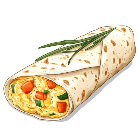 A Cartoon Illustration Of A Burrito Mexican Burrito Wrap Hand Drawn