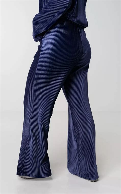 Velvet Broek Met Ribdetail Blauw Guts Gusto