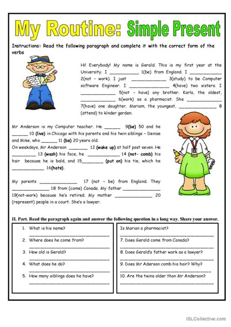 My Routine Simple Present Tense English Esl Worksheets Pdf And Doc