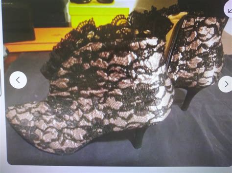 Pre Owned Nude Black Ruffle Lace Pointed Toe Bordello Ankle Booties Etsy