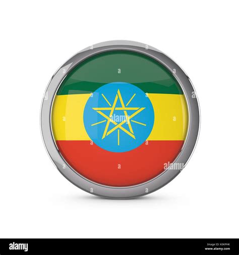 Ethiopia National Flag In A Glossy Circle Shape With Chrome Frame D