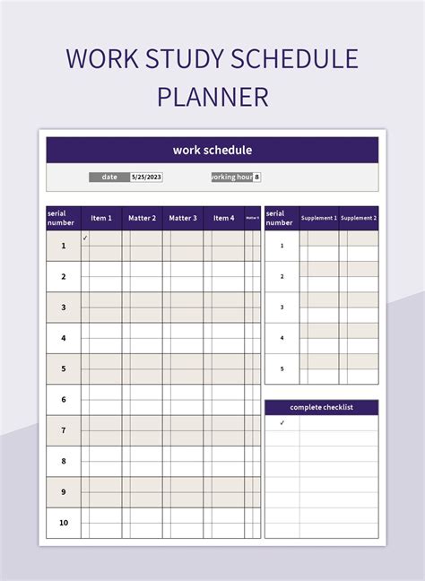 Work Study Schedule Planner Excel Template And Google Sheets File For