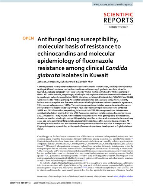 Pdf Antifungal Drug Susceptibility Molecular Basis Of Resistance To