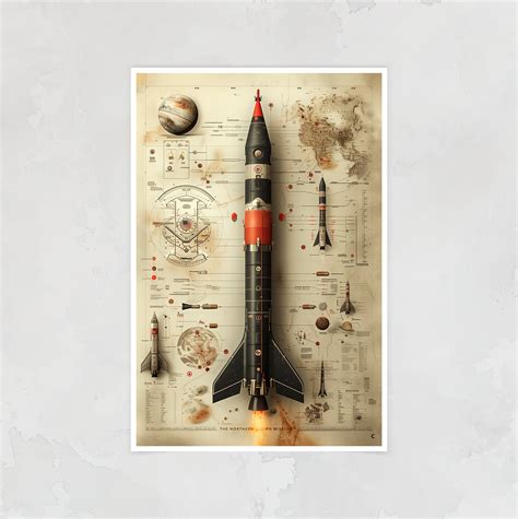 Teen Boy Vintage Rocket Poster, Bedroom Decor, Game Room Art, Moody ...