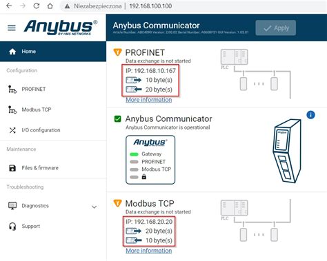 Komunikacja PLC Siemens a z Profinetem z urządzeniem z Modbus TCP