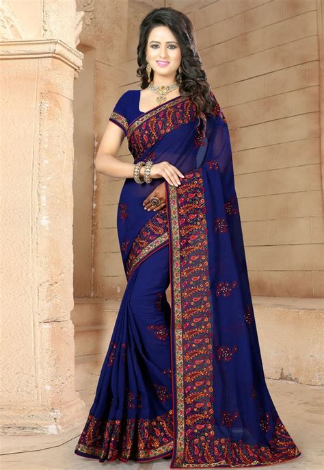 Blue Georgette Festival Wear Saree Party Wear Sarees Saree