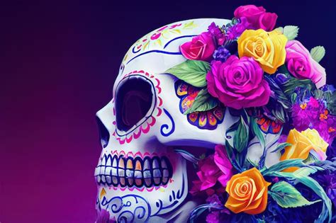 Premium Photo Traditional Calavera Sugar Skull Decorated With Flowers