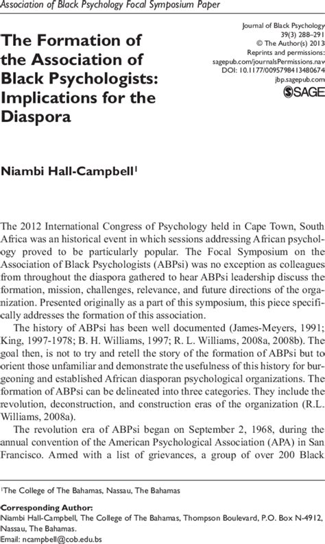 The Formation Of The Association Of Black Psychologists Implications