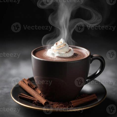 AI Generated A Steaming Cup Of Hot Cocoa With Whipped Cream On Top Surrounded By Cinnamon
