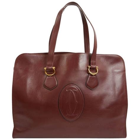 Cartier Must Burgundy Tote Bag In Vintage Box Leather For Sale At