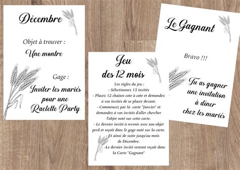 Jeu des 12 mois mariage animation mariage motif Epi de blé Etsy France