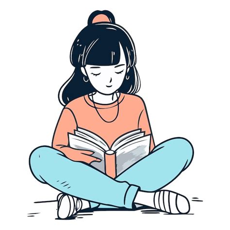 Ilustración De Una Niña Leyendo Un Libro Sobre Un Fondo Blanco Vector Premium