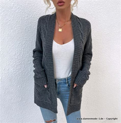 Neuheiten Kurze Damen Strickjacke Cardigan Mit Taschen