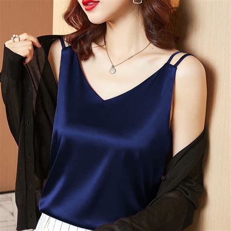 Huresd Women S Silk Tank Top Ladies V Neck Camisole Silky Loose Sleeveless Blouse Satin Tank