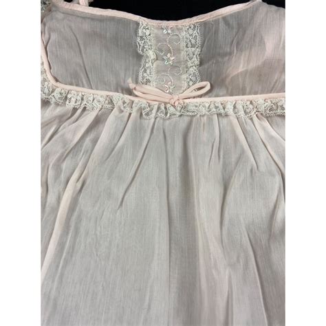 Vintage Lorraine Gown Lingerie Medium Peach Pink Set Gem