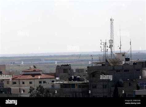 A picture taken from the Gaza strip border town of Rafah in the Gaza Strip shows the Egyptian ...