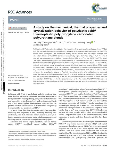 PDF A Study On The Mechanical Thermal Properties And Crystallization