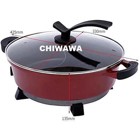 Electric Steamboat Cooker Grill Hot Pot Pan Wok With Twin Divider Set