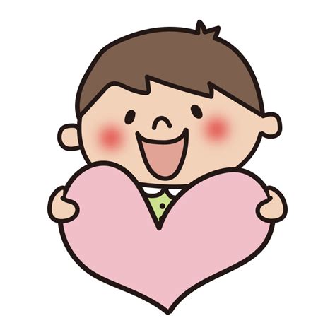 ハートを持つ子供（男の子2）の無料(フリー)イラスト | かわいい手描きの無料素材「てがきっず」保育園・小学校・介護施設にぴったりのフリー素材イラスト