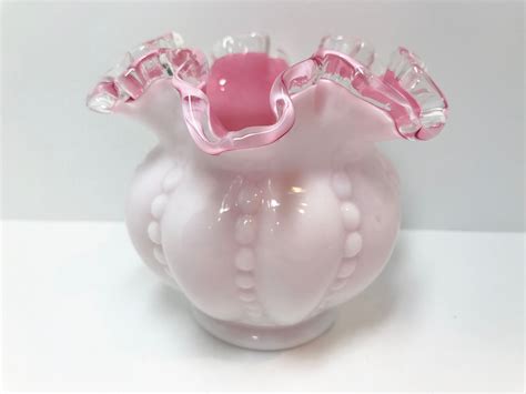 Gorgeous Pink Fenton Vase White Pink Ruffled Vase Fenton Silvercrest Vase Cased Glass Vase