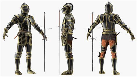 Medieval Knight Black Gold Full Armor Rigged For Modo 3d Model 169 Lxo Free3d