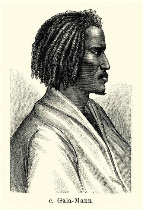 Vintage engraving of a man of the Galla tribe. Gallas, or more ...