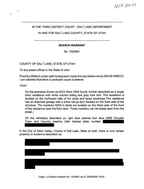 Search Warrant Affidavit For Search Warrant Pdf