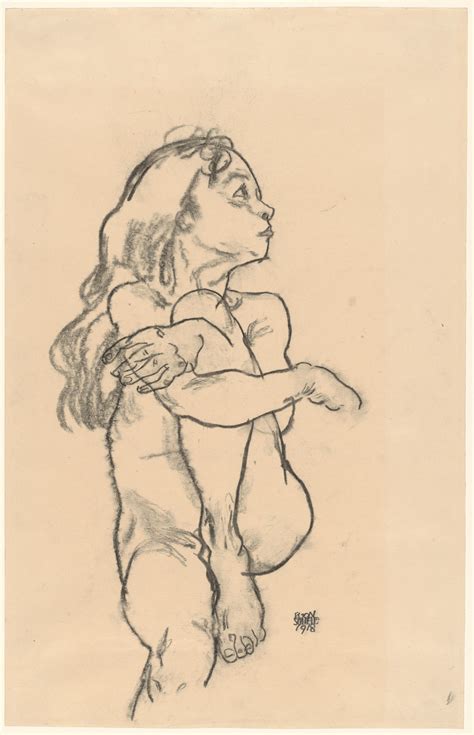 Egon Schiele Seated Nude Girl Clasping Her Left Knee The