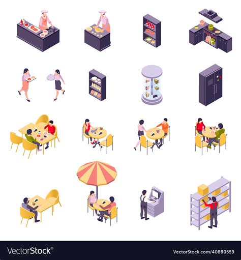 Restaurant Cafe Isometric Icon Set Royalty Free Vector Image