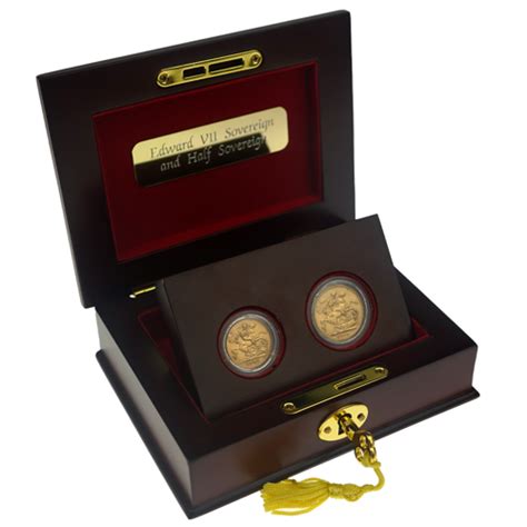 Pre Owned UK Edward VII Full And Half Sovereign Gold 2 Coin Set Pre