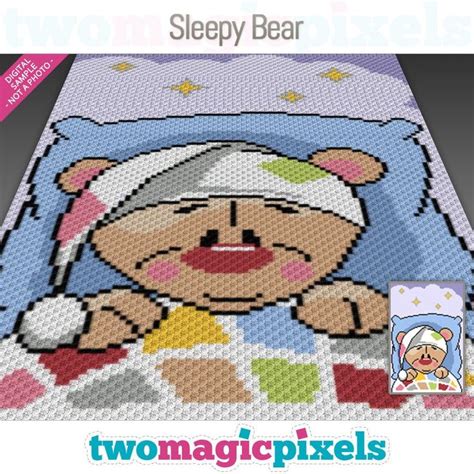 Sleepy Bear Crochet Graph Cross Stitch C2c Mini C2c Sc Hdc Dc