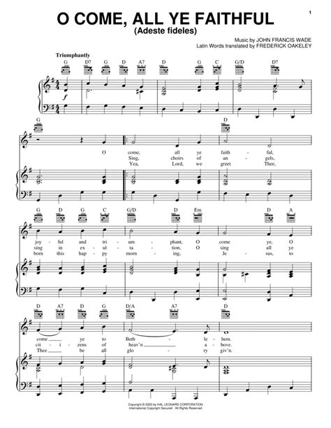 O Come All Ye Faithful Adeste Fideles By John Francis Wade Piano Vocal Guitar Digital