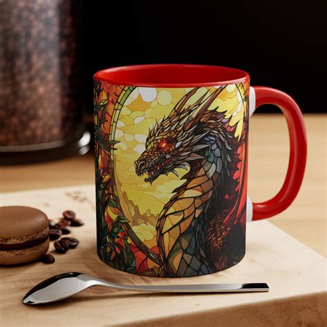 Dragon Coffee Mug 11 Oz Accent Mug Stained Glass Dragon Two Tone Mug