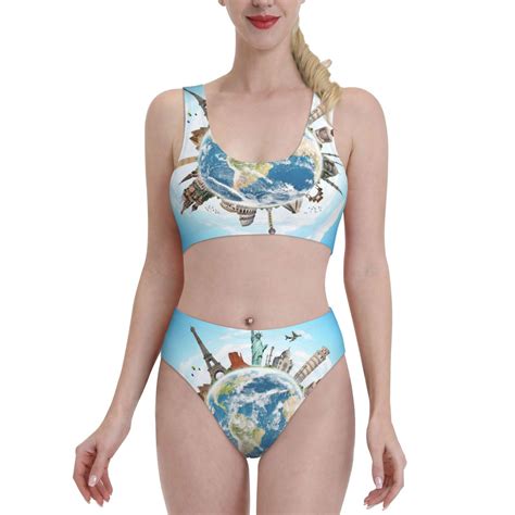 Lukts Women High Waisted Bikini Set World Travel Swimsuit Piece