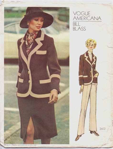 1970s Vogue Sewing Pattern 2602 Bill Blass Womens Notched Shawl Collar Jacket Skirt And Pants