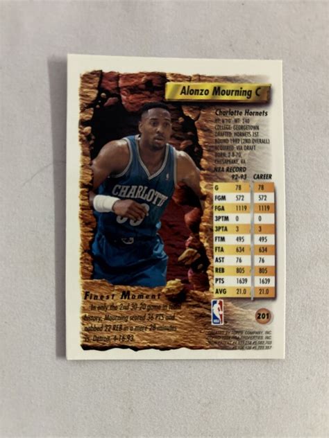 Alonzo Mourning Topps Finest Nba Card Charlotte Hornets