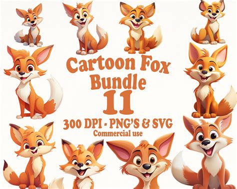 Cute Fox Clipart Bundle, Clip Art Set of 11 High Quality PNG & SVG With ...