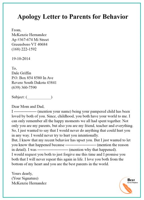 Apology Letter Template To Parents Sample Examples Best Letter